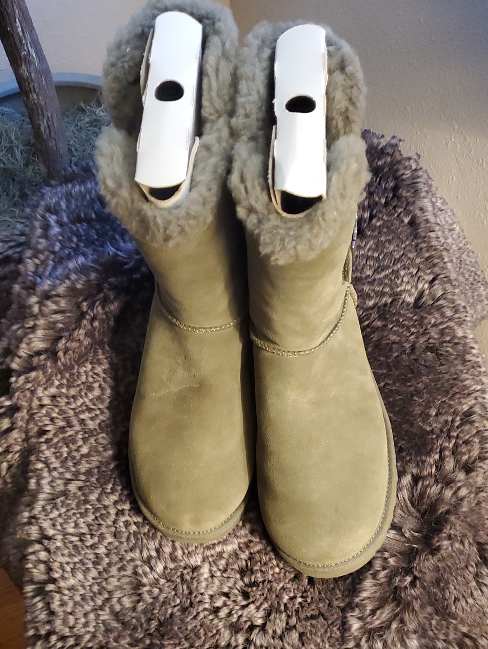 UGG Olive Green Shearling-Lined Winter Boots